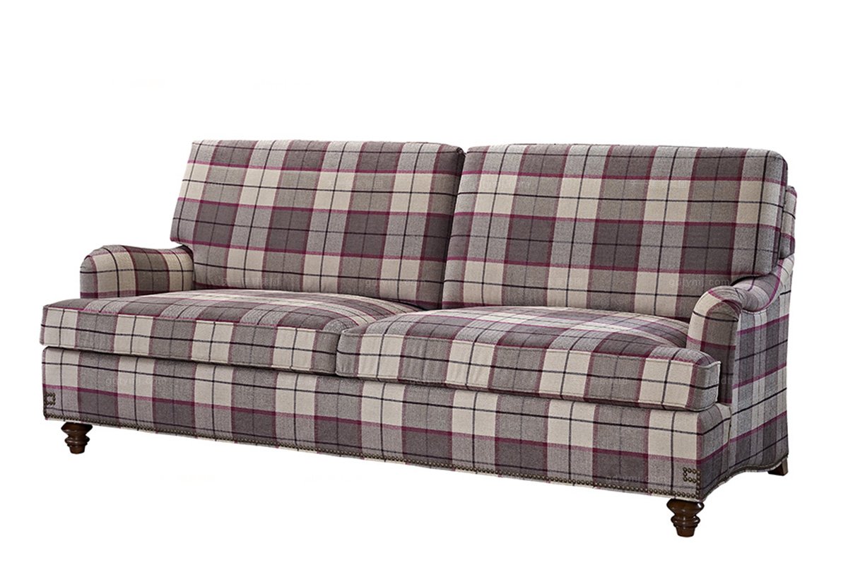 高端品牌美式格紋布藝雙位沙發