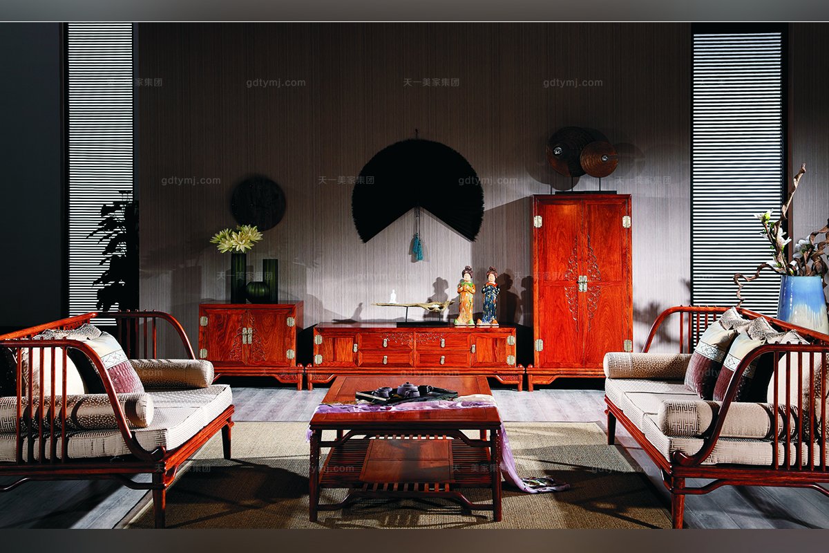 高端會所家具中式實木雙人沙發