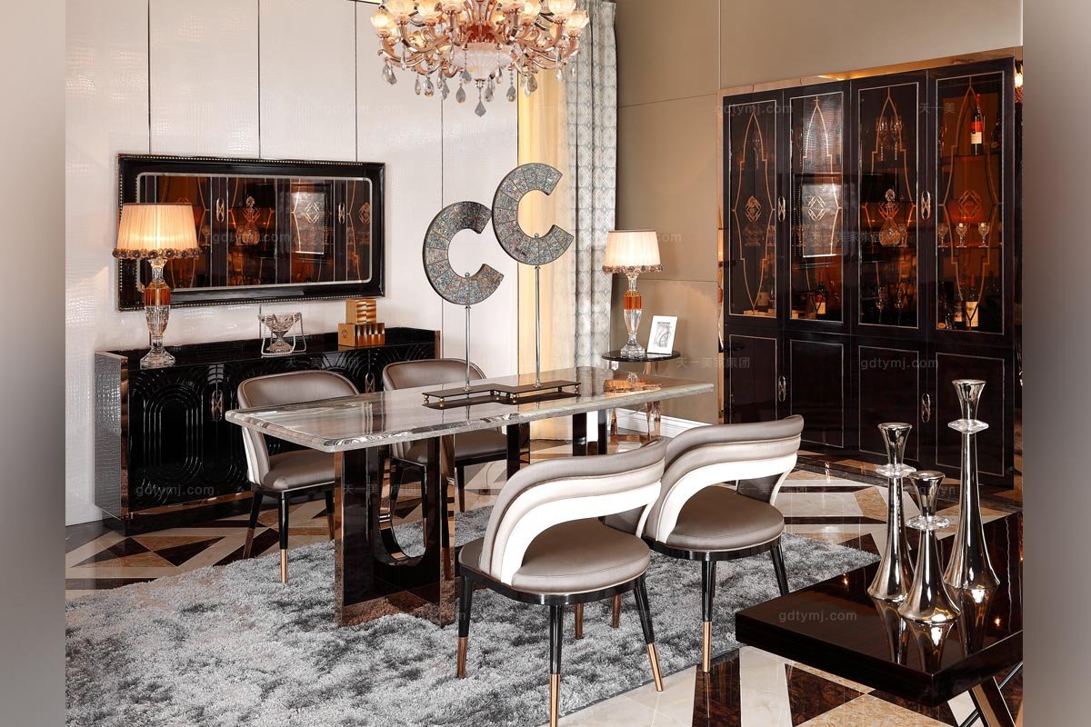 高端五金家具后現代山水紫石面餐桌