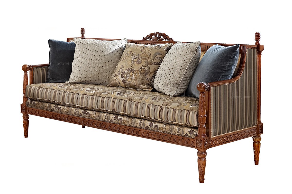 高端家具美式布藝條紋三人位沙發