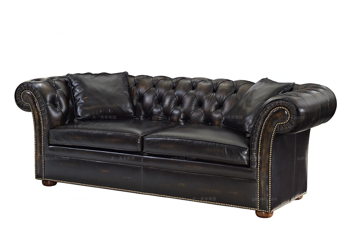 高端家具美式真皮雙人沙發