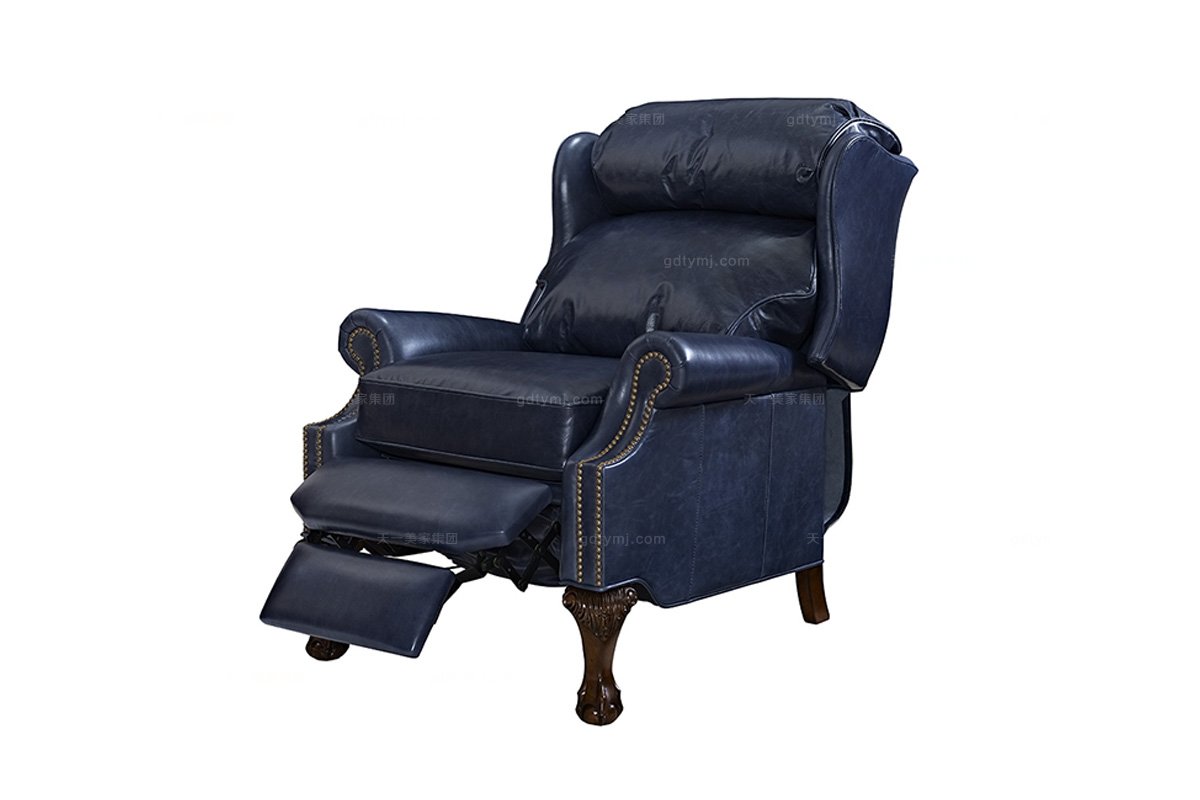 高端家具美式真皮功能單人沙發