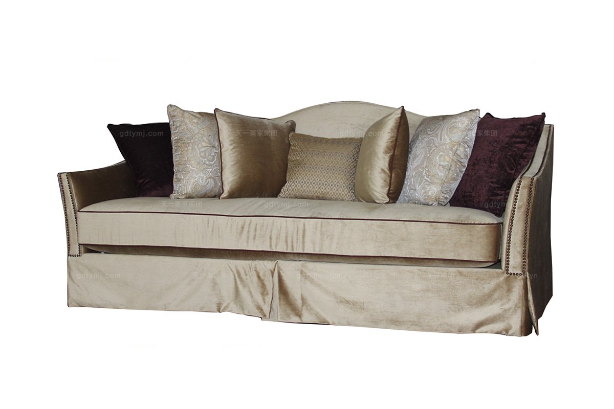 高端酒店家具美式素色布藝三位沙發