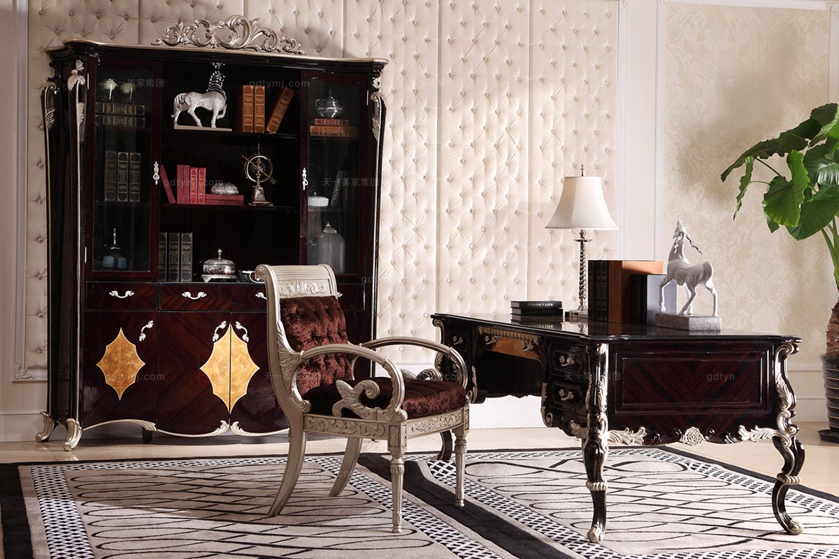 高端奢華新古典黑檀四門書柜