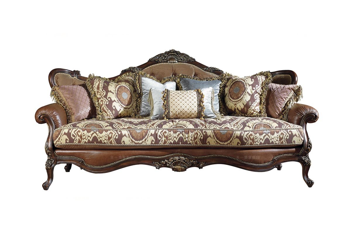 高端家具美式雕花布藝三位沙發