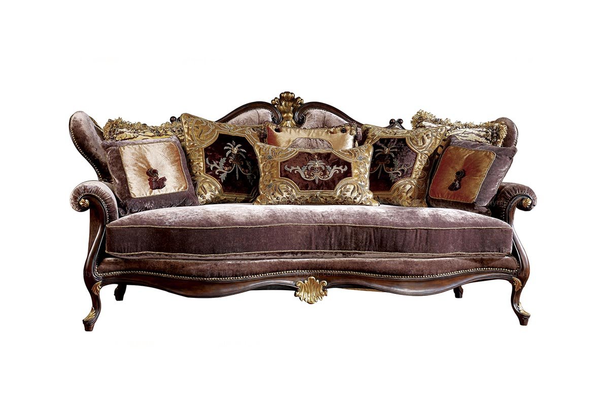 高端品牌雕花灰色系列三人位沙發