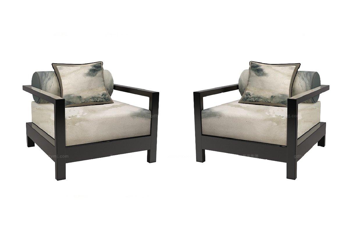 高端新中式青石單人沙發