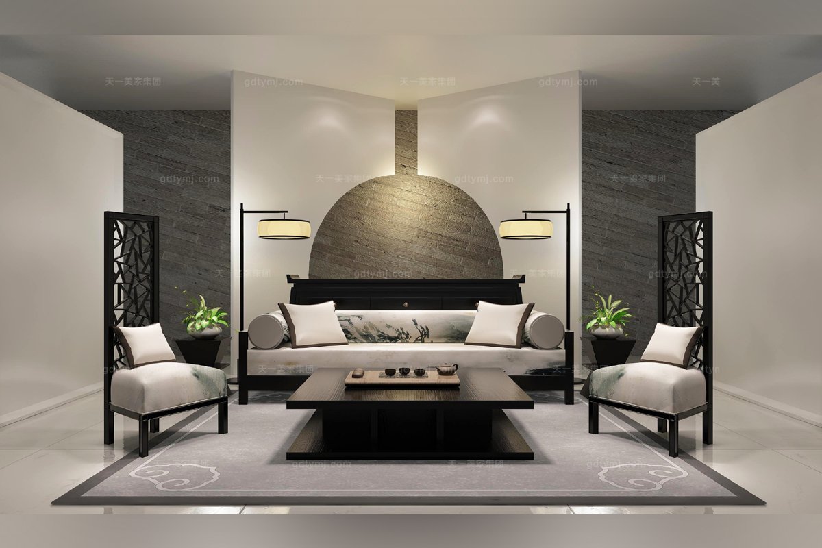 高端新中式青石三人沙發