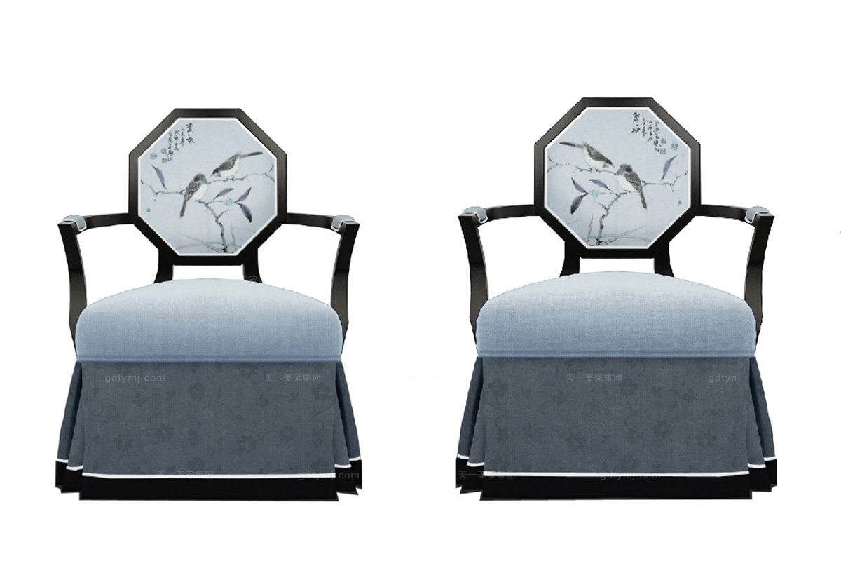 高端新中式青姑單人沙發椅