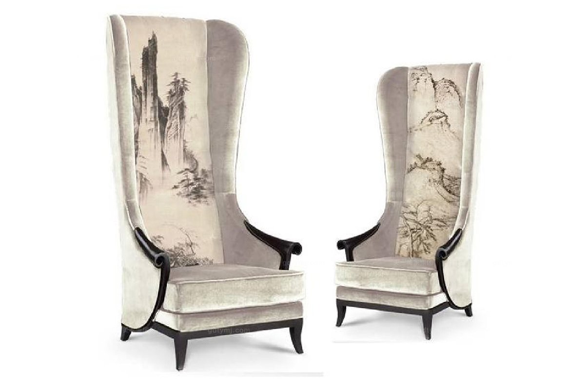 高端新中式高背山水休閑沙發