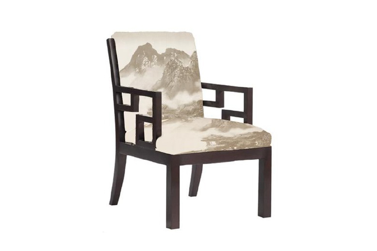 高端新中式山水做舊單人沙發