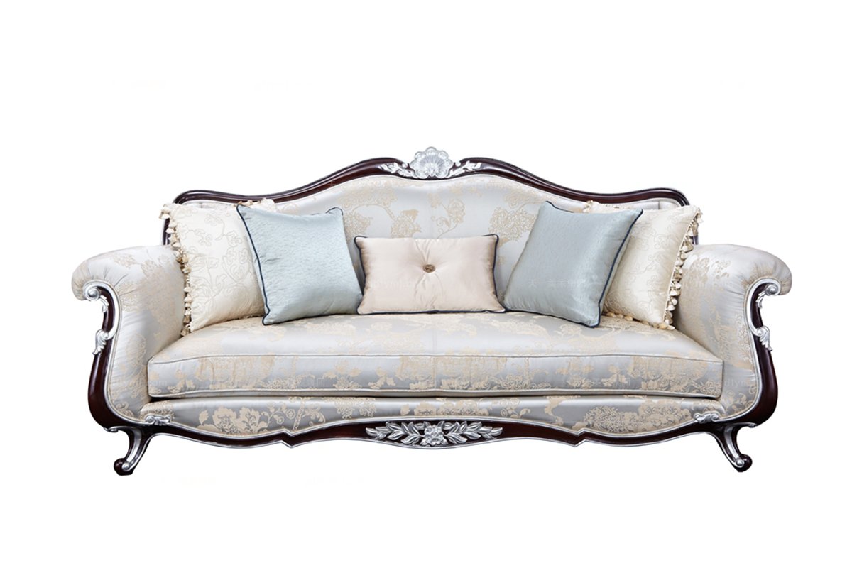 高端別墅雕花真皮三人沙發