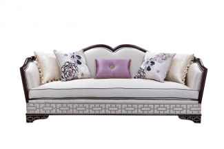 高端家具雕花別墅布藝沙發三人位