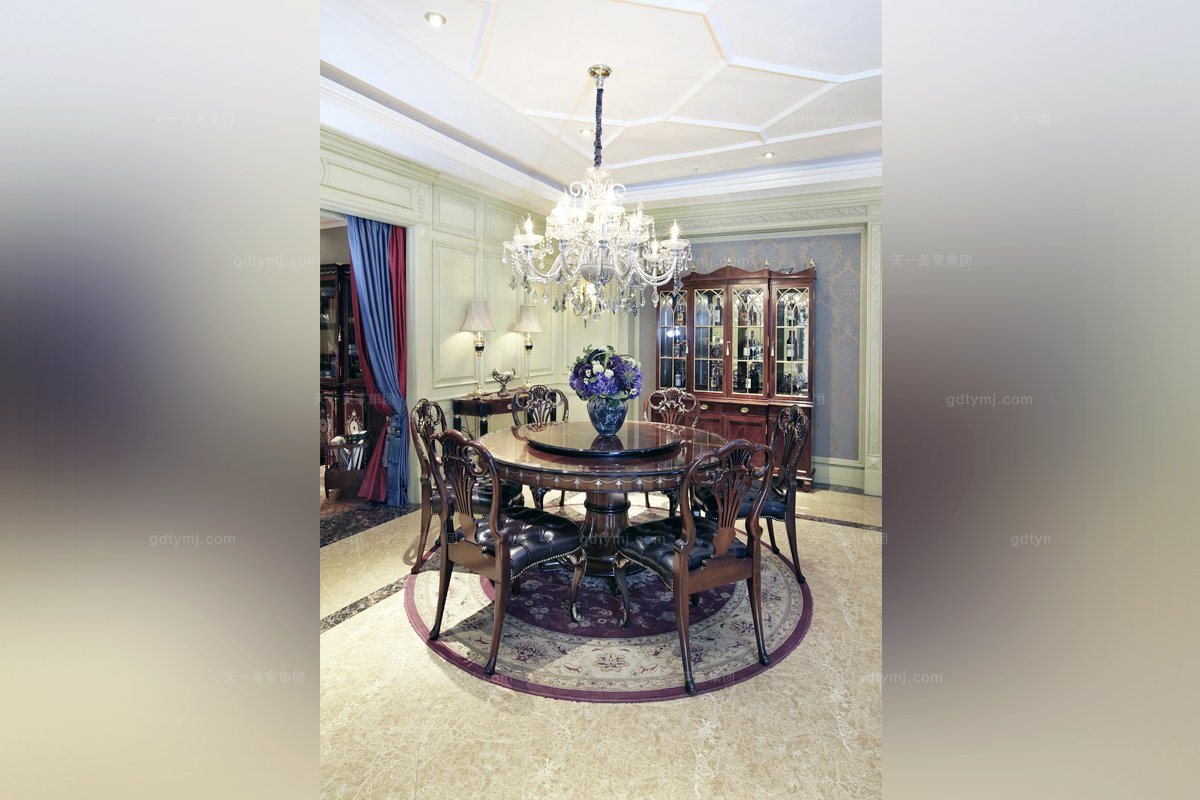 別墅家具高端歐式雕花轉(zhuǎn)盤(pán)圓餐臺(tái)