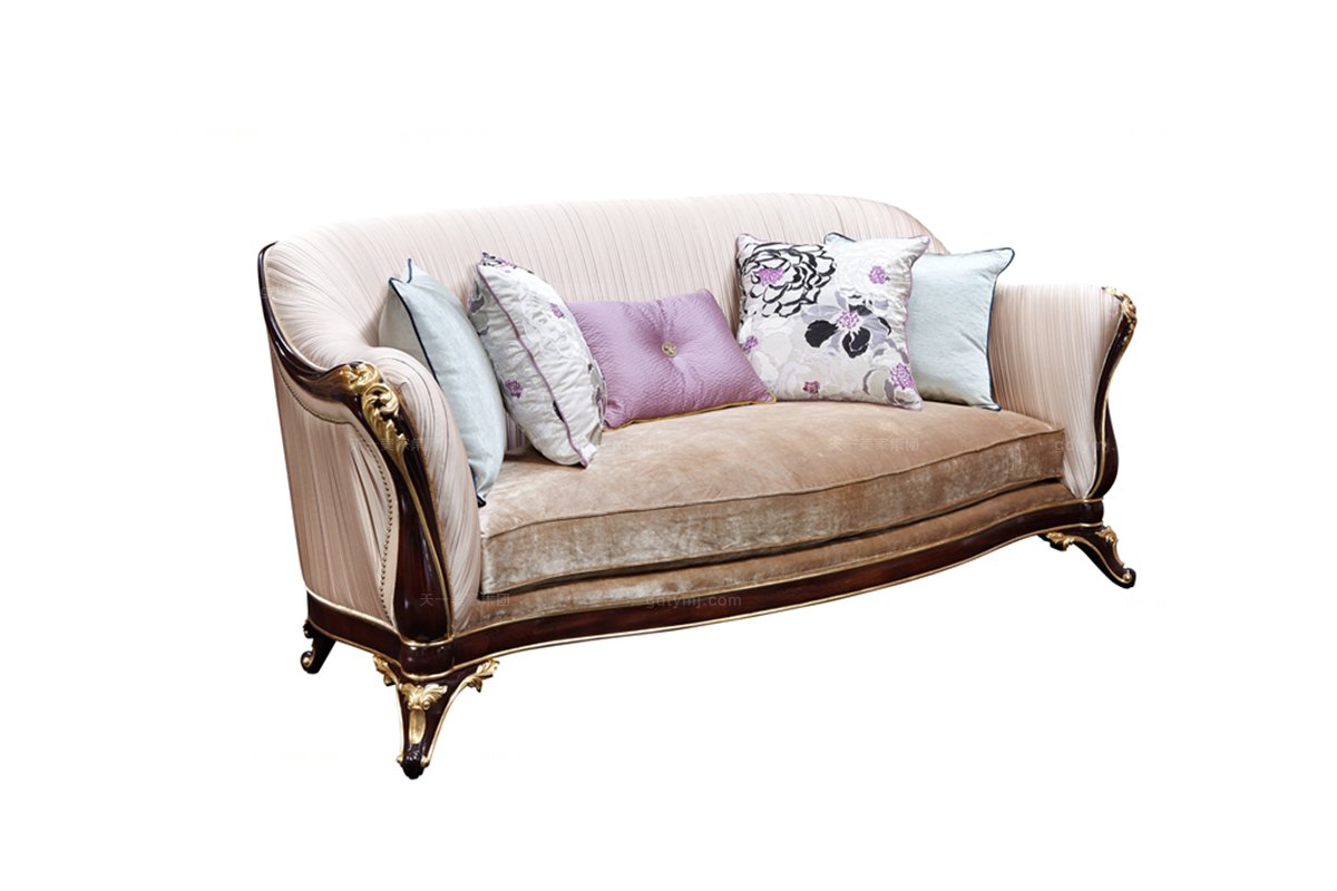 歐式高端家具雕花布藝三人位沙發