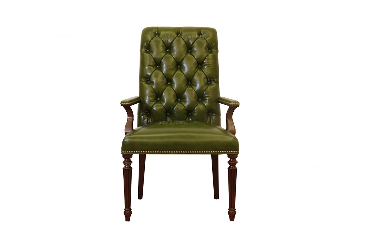 高端專業別墅家具品牌簡約新古典綠色真皮書椅