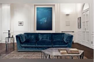 Longhi現代深海藍布藝三人沙發