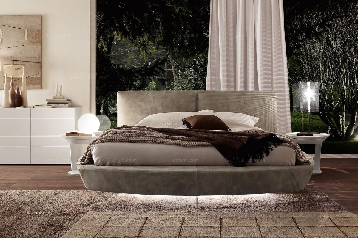 Presotto后現代時尚灰色布藝大床系列