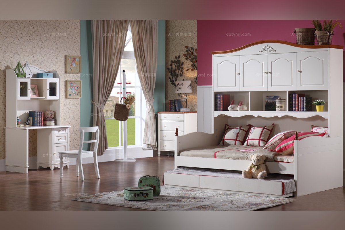 高端兒童家具品牌白色實創意木兒童床