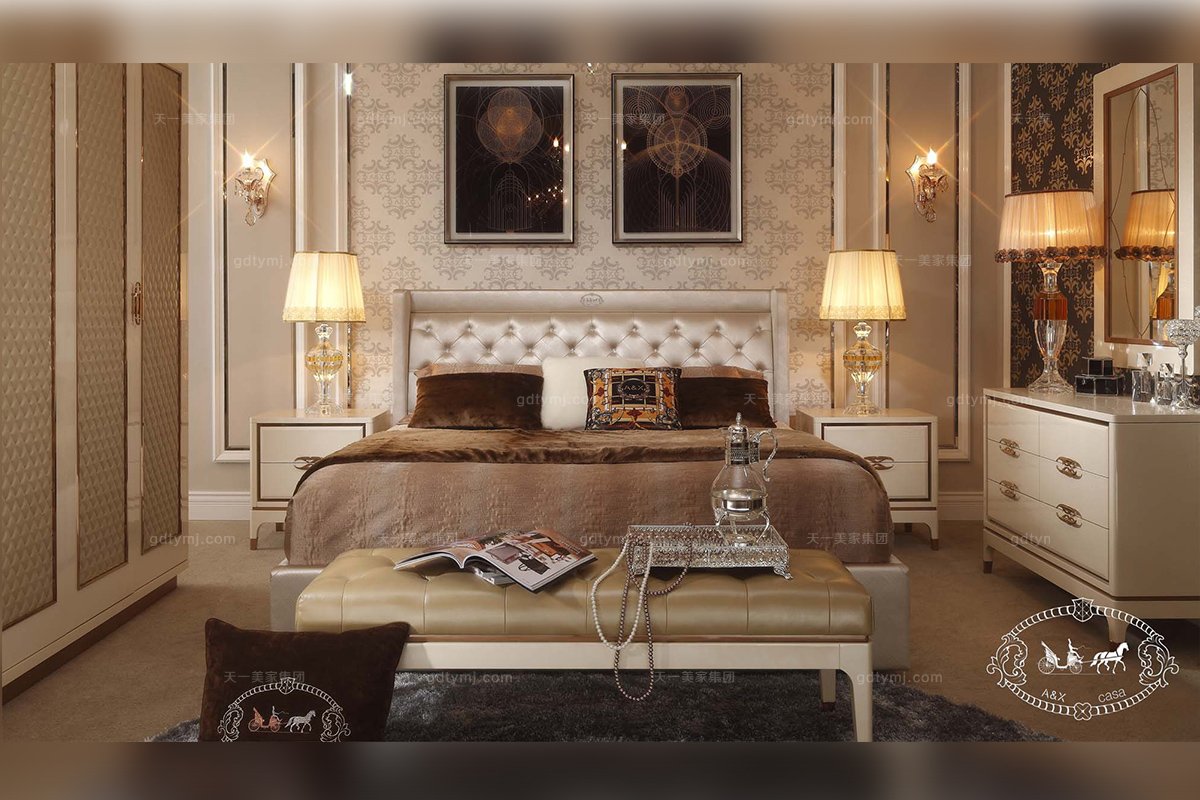 高端別墅會所家具奢華現代風大床