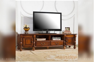 高端別墅豪華家具優質橡膠木好實木美式電視柜