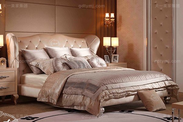 名貴奢華后現代輕奢臥室家具米白色絨布銀箔水葫蘆腳雙人大床床