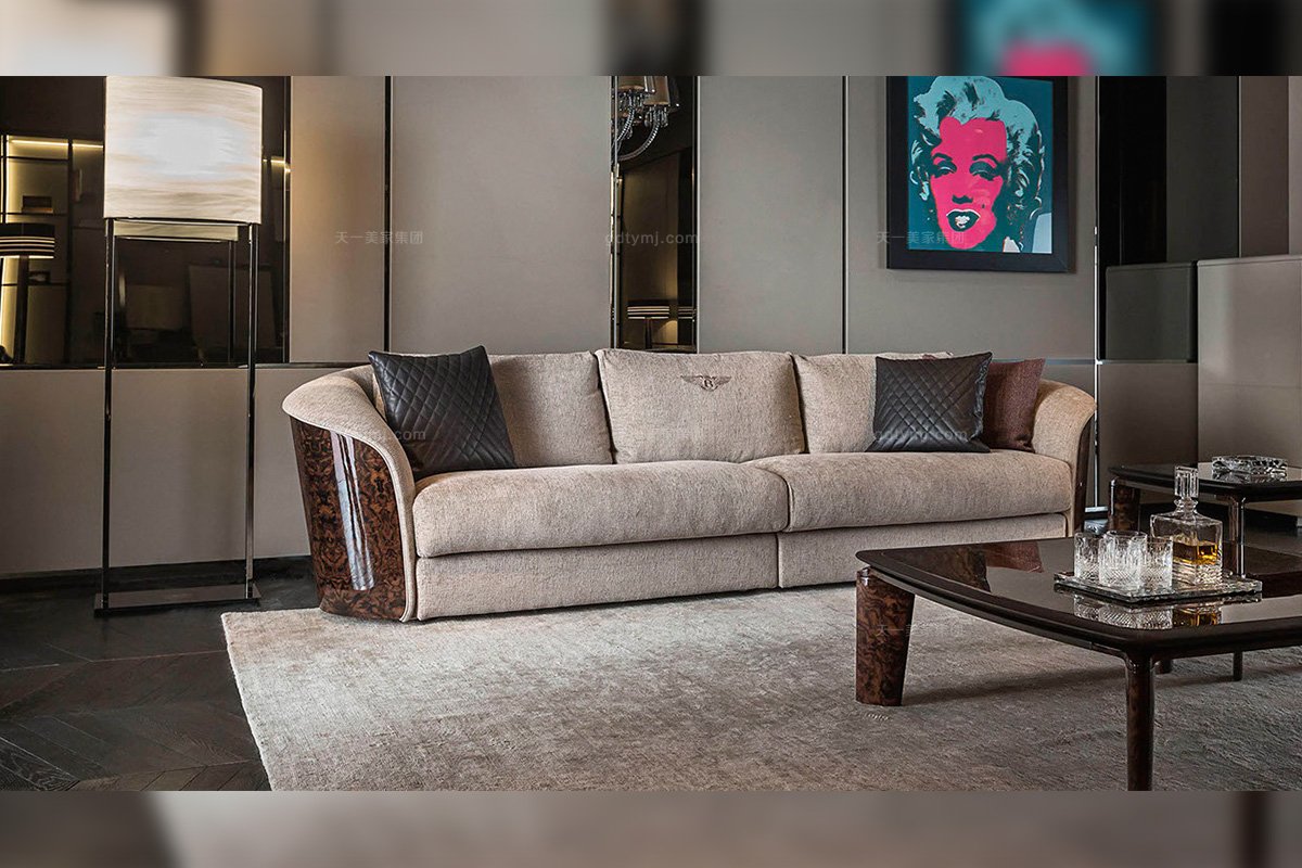 名貴意大利奢華豪宅家具品牌高彈海棉布藝軟包三人位沙發單品