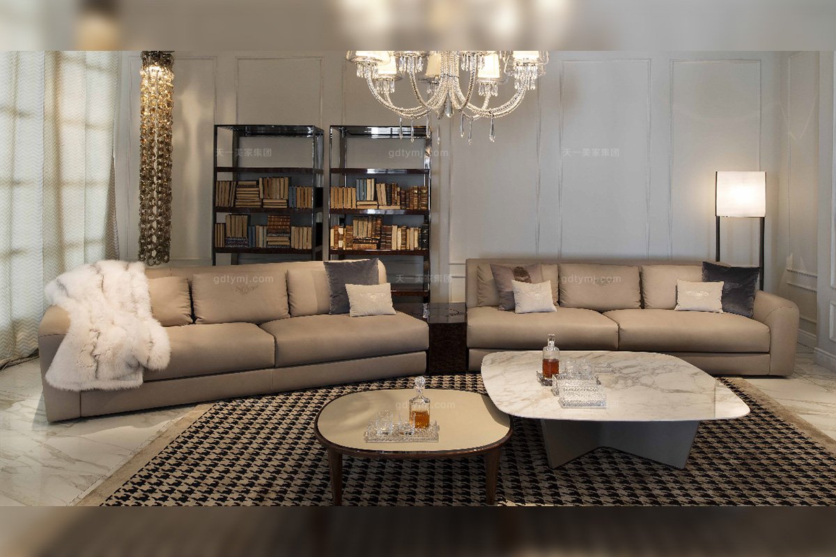 高端別墅豪宅奢華家具品牌高彈海棉優質真皮多人位轉角沙發