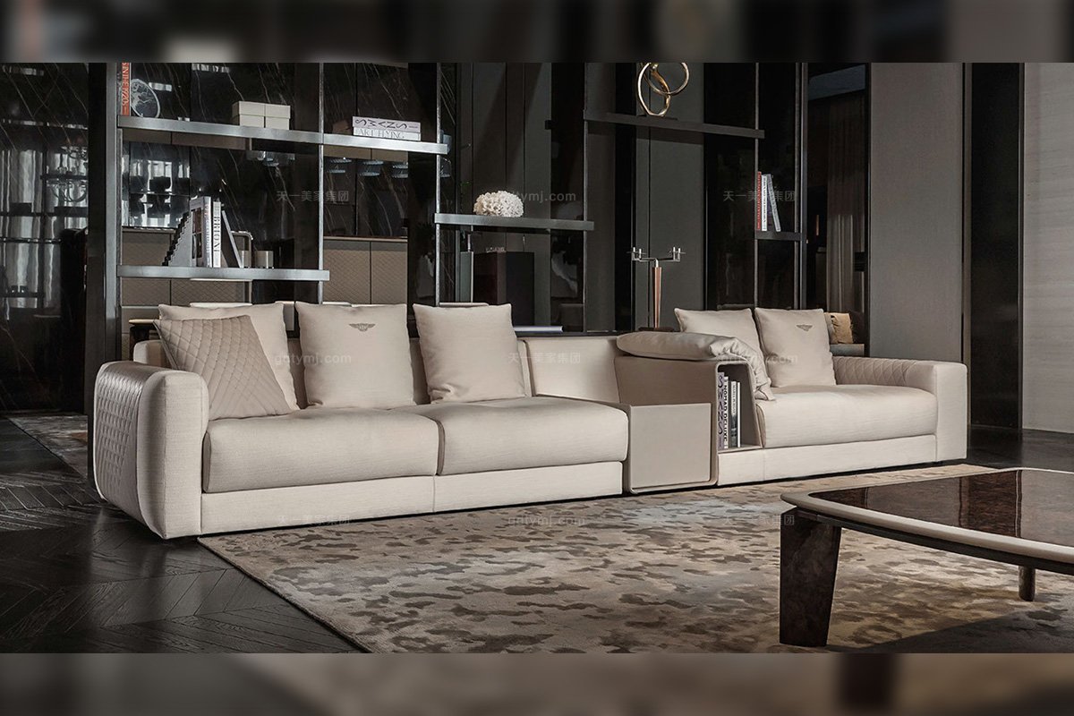 名貴奢華豪宅品牌家居廠家客廳家具米色多人位軟包布藝組合沙發