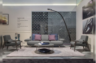 奢華大氣豪宅家具品牌客廳輕奢現代鐵灰色真皮軟包沙發+茶幾