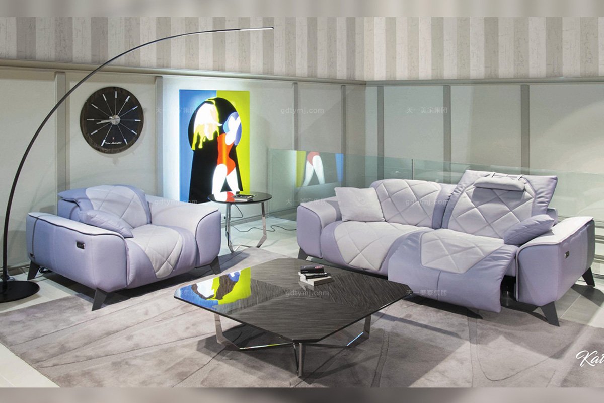 高端別墅輕奢家具品牌客廳現代時尚淺紫色布藝軟包功能單雙人位沙發