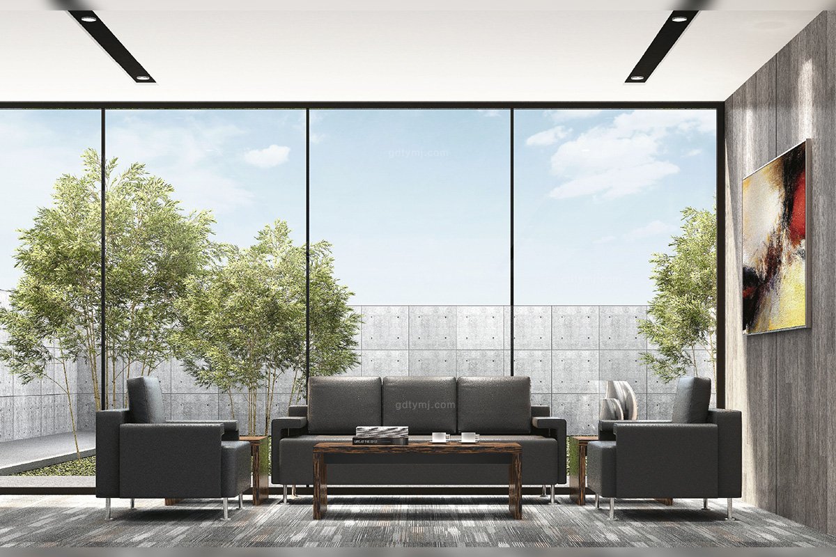 高端辦公家具公司辦公室時尚真皮黑色辦公沙發組合