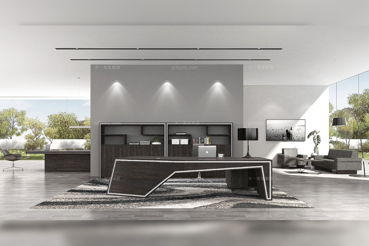 高端五星級酒店辦公家具品牌現代時尚輕奢黑色大班臺椅書柜