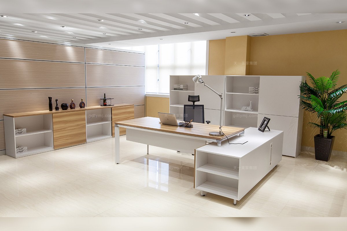 高端別墅辦公家具品牌廠家現代白色實木大班臺班椅組合