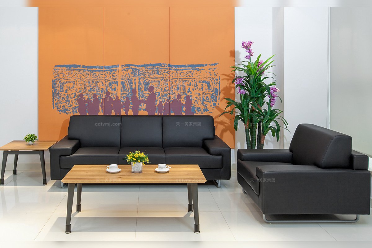 銀行學校公司辦公家具品牌現代輕奢黑色真皮辦公沙發組合系列