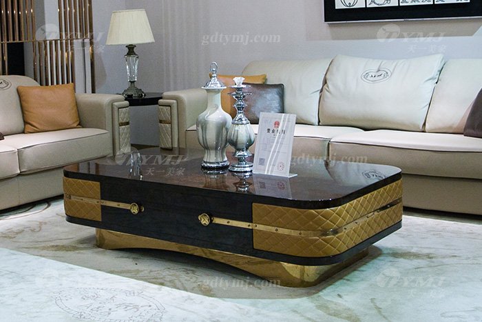 別墅家具品牌后現代輕奢家具客廳米色真鑲玫瑰五金沙發組合茶幾