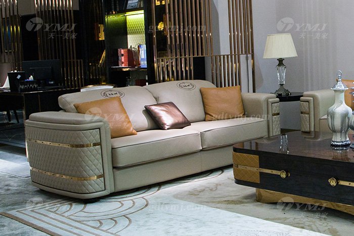 別墅家具品牌后現代輕奢家具客廳米色真鑲玫瑰五金沙發組合二人位沙發