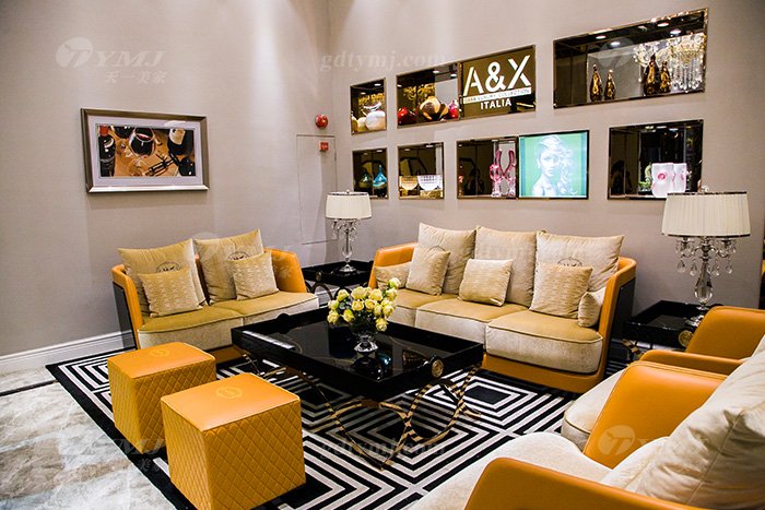 高端大氣豪宅家具別墅輕奢后現代客廳愛馬仕橙真皮沙發組合