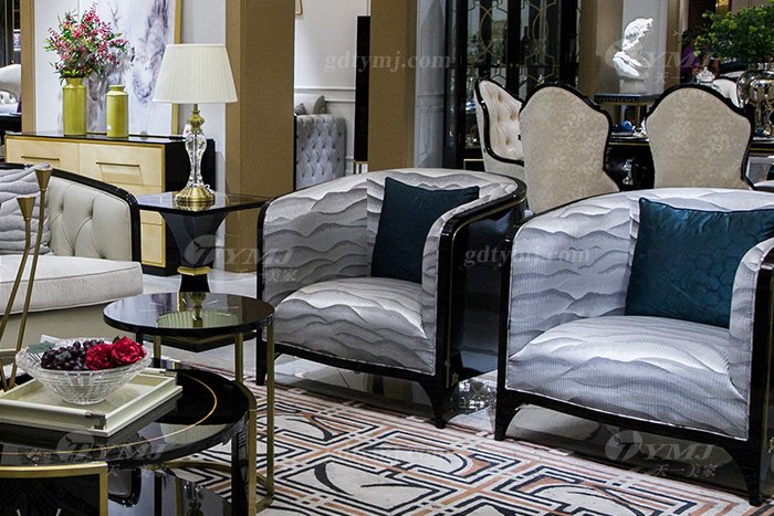 輕奢現代家具品牌高端奢華會所別墅家具客廳實木黑檀真皮沙發組合單人位沙發