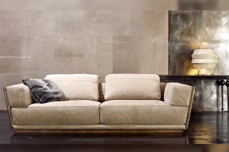 奢華高端家具意大利純進口家具品牌時尚輕奢米色絨布藝沙發