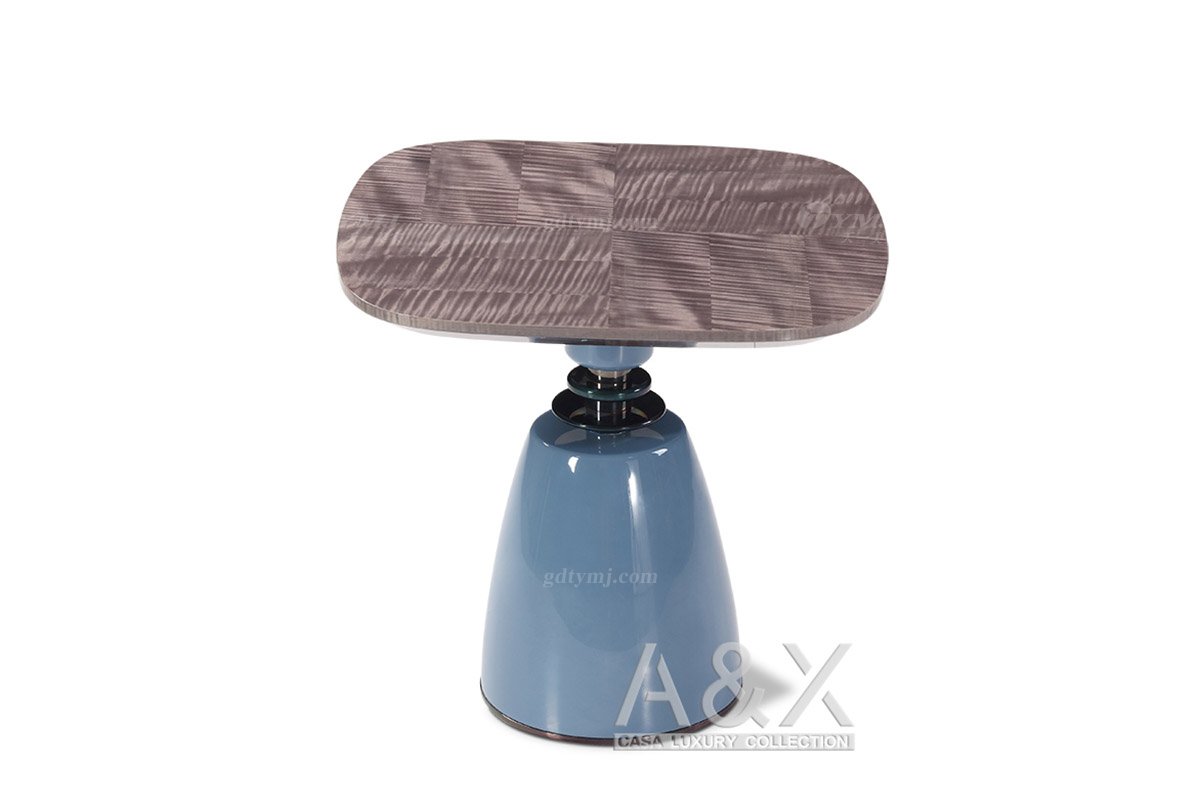 高端別墅家具品牌輕奢后現代海圖藍色進口真皮臥室大床妝臺組合系列邊幾