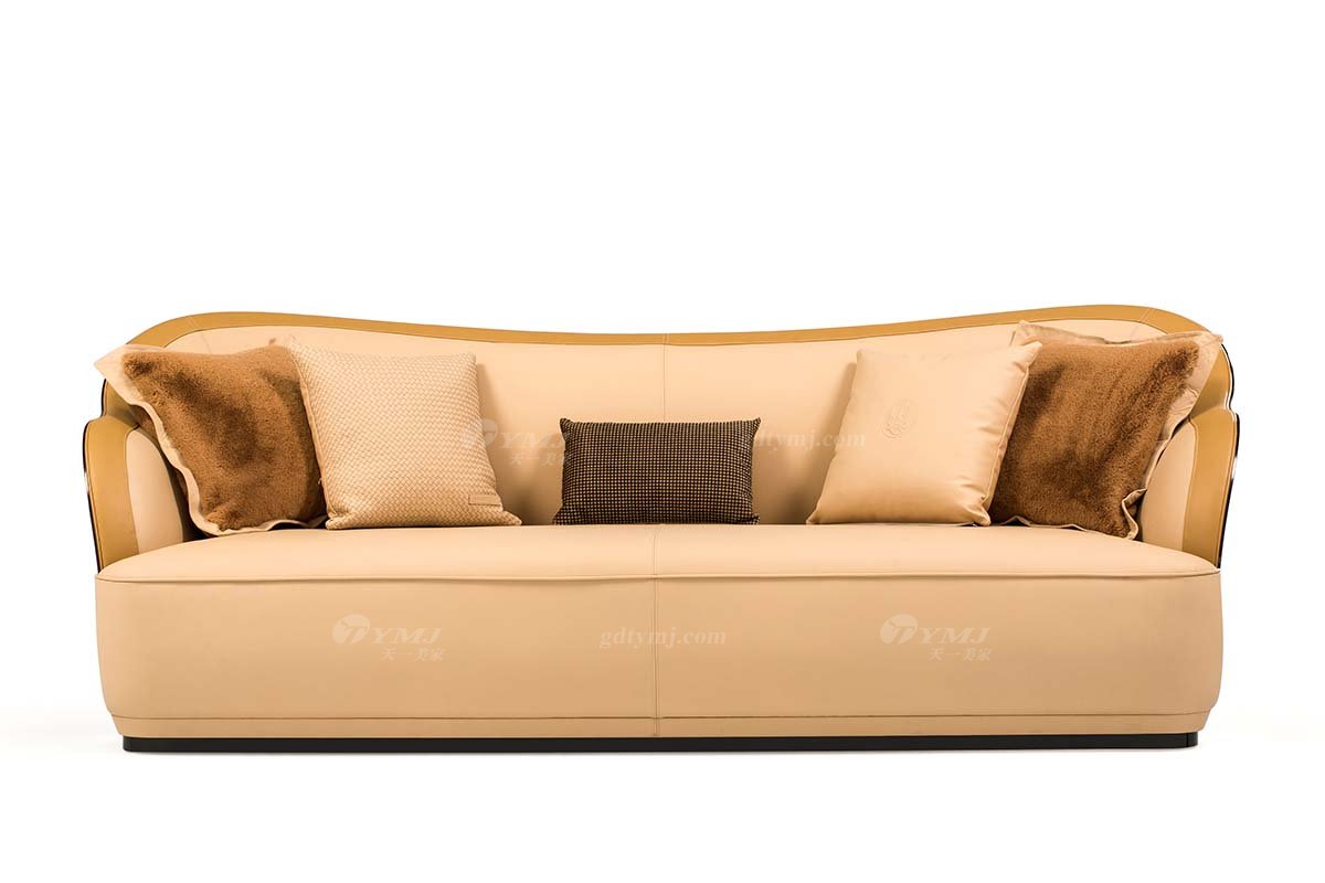 奢華豪宅別墅家具會所家具后現代客廳橙色真皮時尚輕奢沙發組合三位沙發