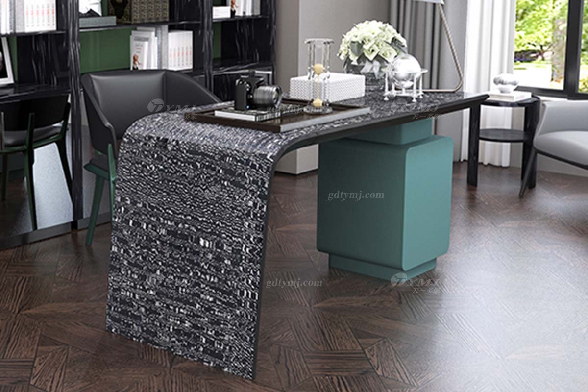 奢華別墅會所家具時尚樣板間家具輕奢后現代書房真皮書柜書桌書椅系列書桌