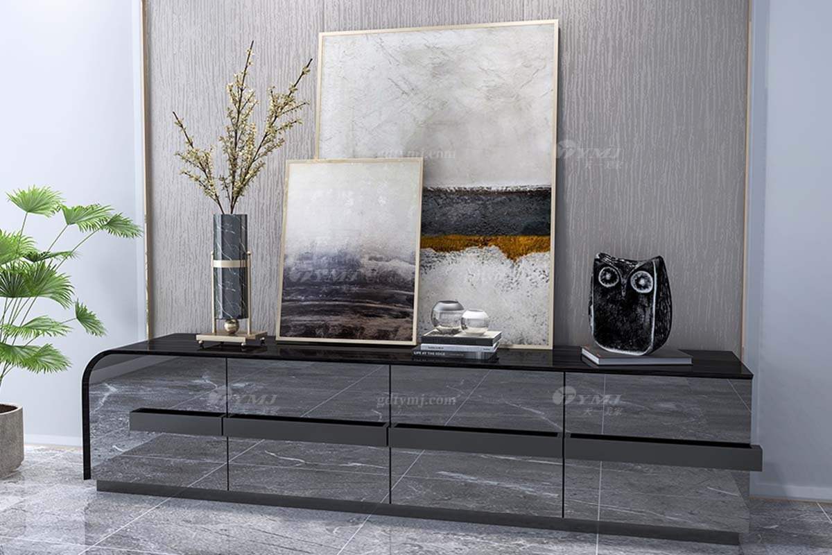 時尚別墅家具會所家具樣板間家具輕奢后現代客廳黑檀地柜電視柜