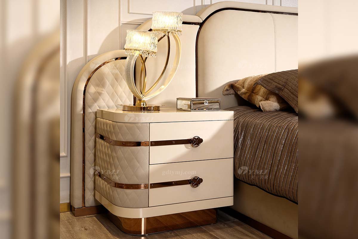 別墅豪宅家具品牌高端樣板間家具輕奢后現代臥室時尚頭層皮雙人大床組合床頭柜（分左右）