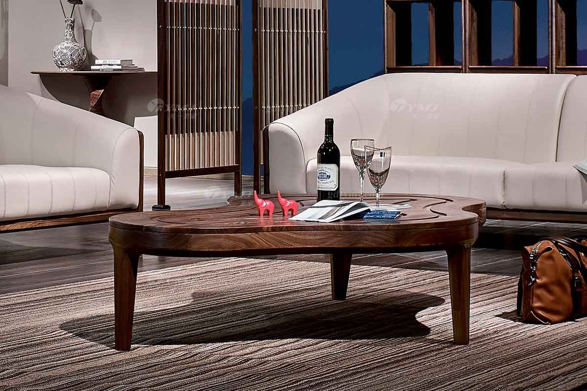 高端別墅家具品牌高檔樣板房家具輕奢新中式風格黑胡桃高彈高密度海綿沙發(fā)組合系列茶幾