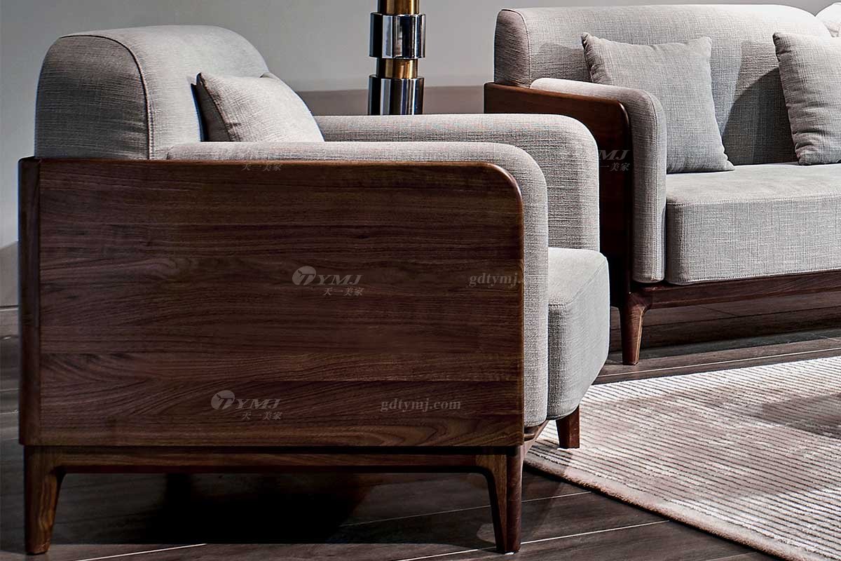 高端別墅家具品牌高檔樣板房家具輕奢新中式風格黑胡桃高彈高密度海綿優質布藝沙發系列單位沙發