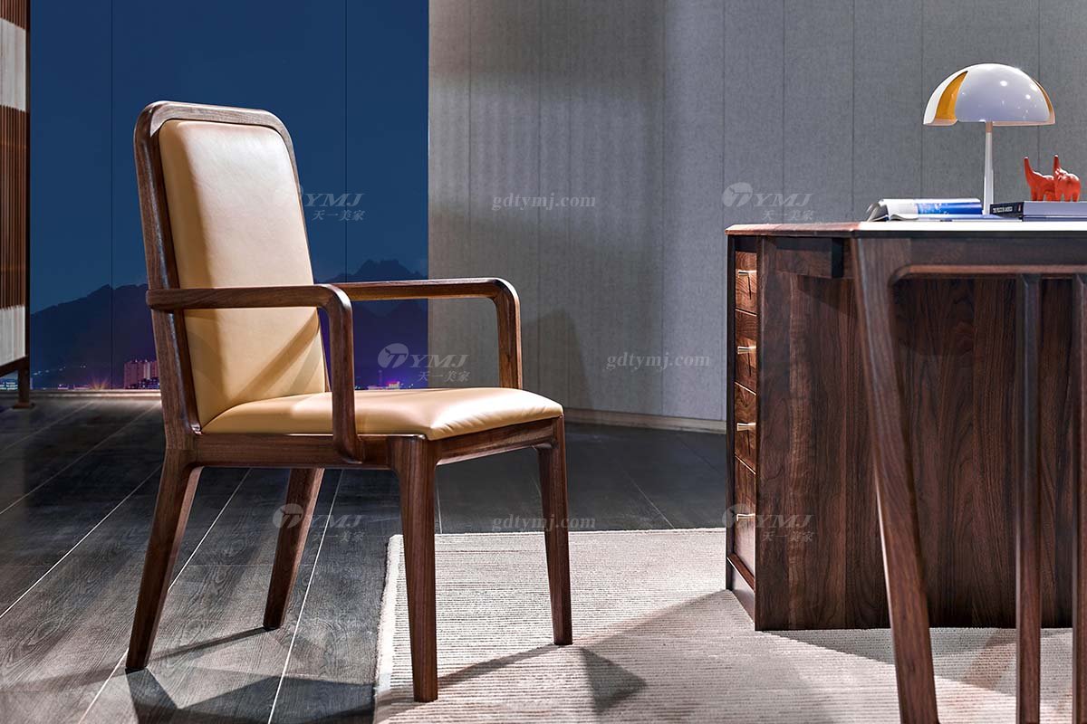 高端別墅會所家具品牌樣板間家具輕奢新中式風格書房黑胡桃實木書柜書桌系列書椅