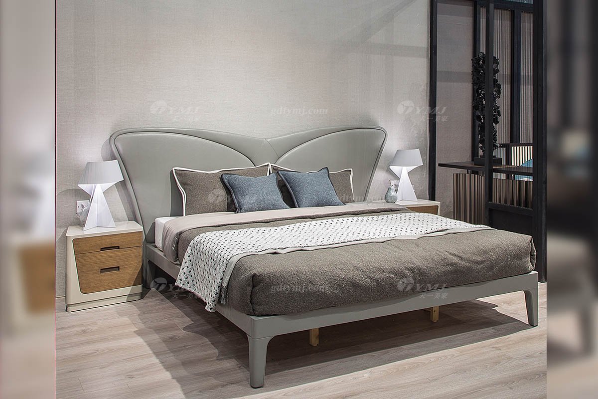 高端別墅會所家具品牌現代極簡輕奢北歐臥室家具創意真皮雙人大床系列