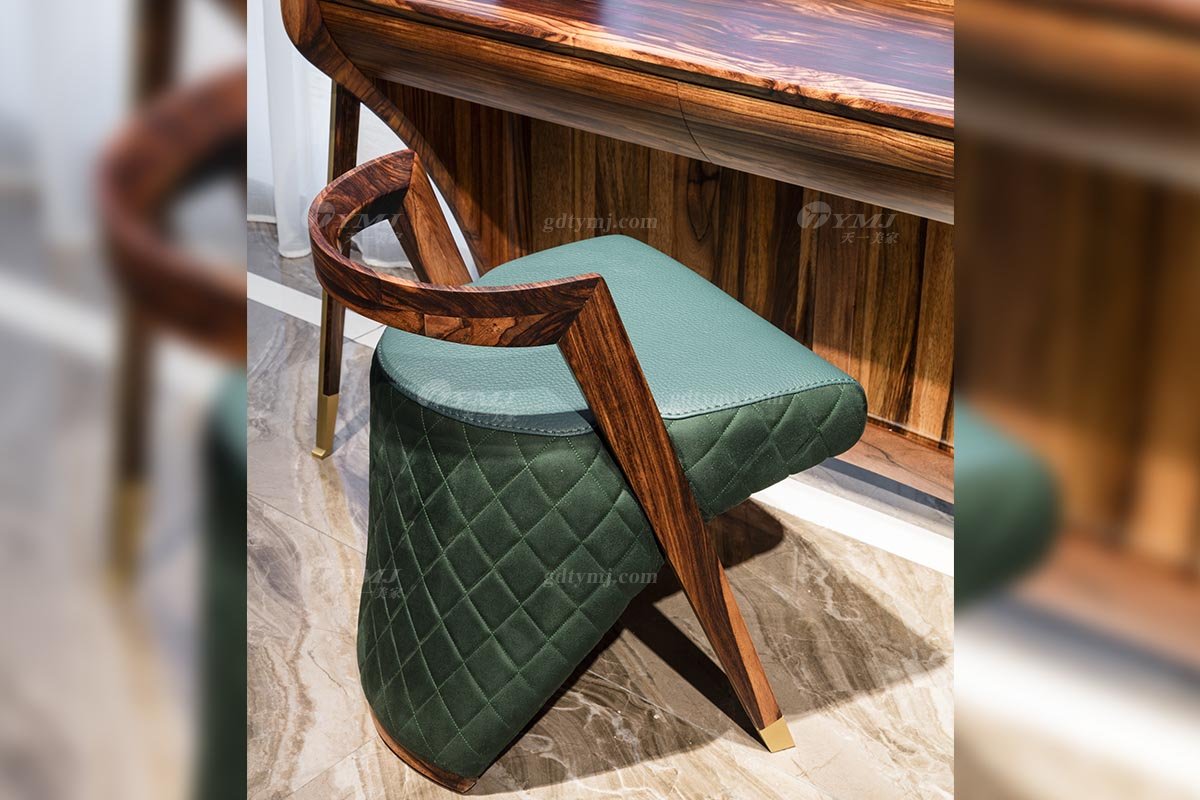 高端別墅會所家具品牌輕奢新中式風(fēng)臥室家具實木床組合系列妝椅